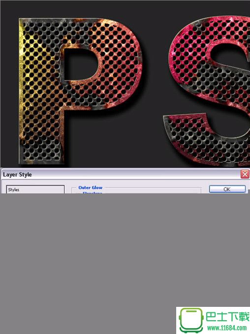 Photoshop打造锈蚀的金属网孔文字效果
