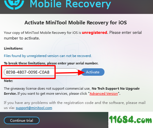 MiniTool Mobile Recovery破解版下载-苹果恢复软件MiniTool Mobile Recovery for ios v1.1 绿色版（含注册码）下载